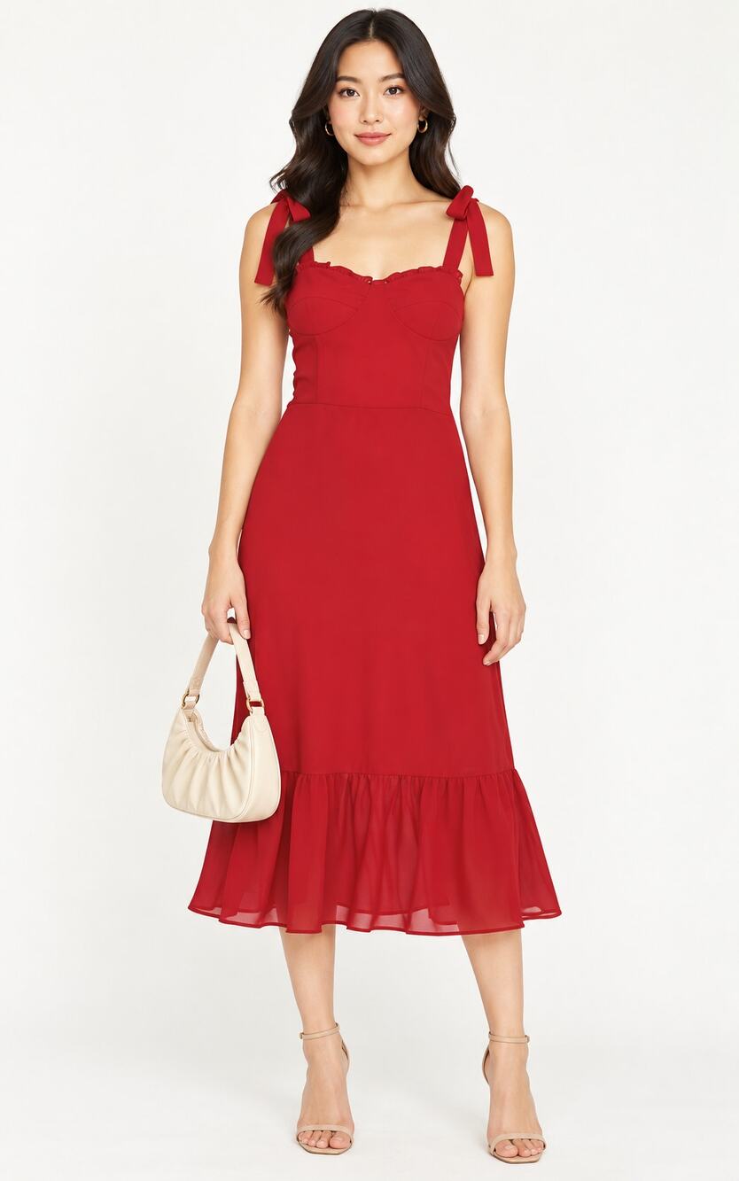 One Pretty Time OPT Womens Red Toile De Jouy Midi Dress Ruffled Size Small NWT